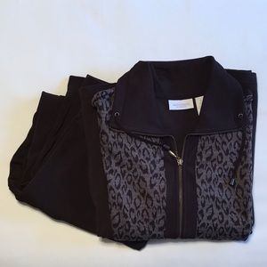 NWT Weekends By Chico’s 2-Pc Brown Cheetah Ponte Jacket and Pant